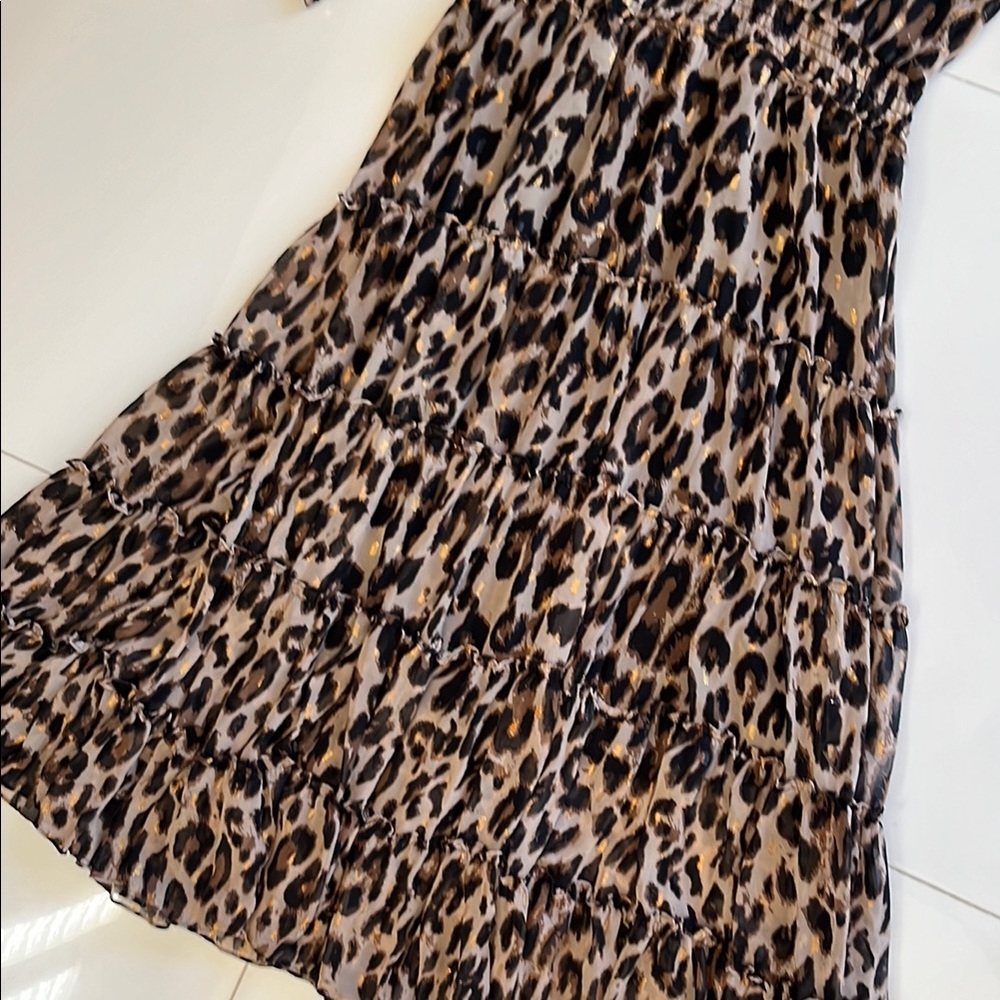 T Tahari Collared Tiered Midi Dress Animal Print Long Sleeve - Picture 6 of 14